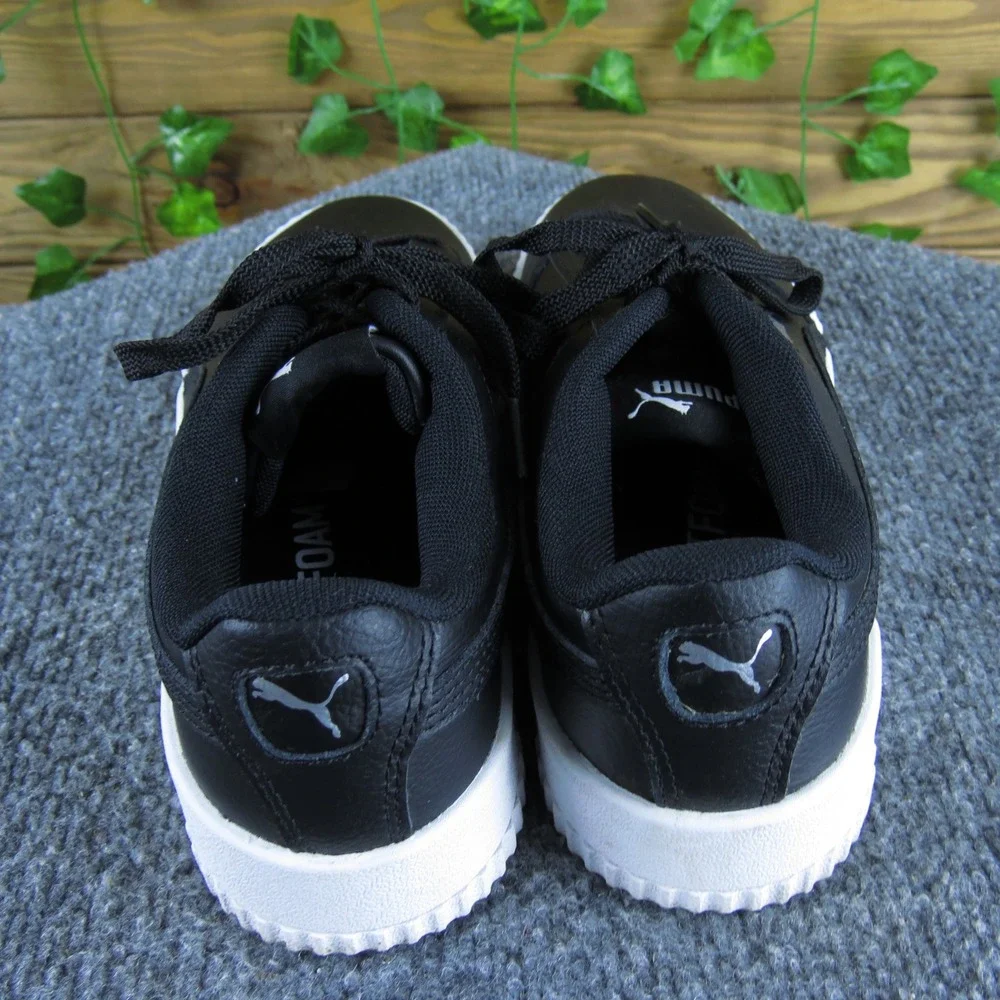 Puma Carina‎ Black White Leather Sneakers Women 7 Casual Comfort Shoes
